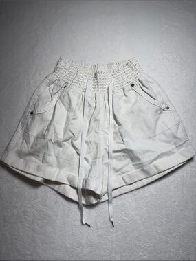 Simply Blessed High-Waist Cream Smocked Waist Drawstring Shorts